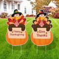 Thanksgiving Plastic Turkey Pumpkins Yard Signs 2pc with Stakes by AroscheBanners