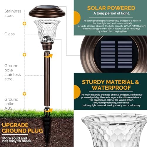 GIGALUMI Metal & Glass Solar Lights Outdoor, 8 Pack LED Garden Lights - Image 6