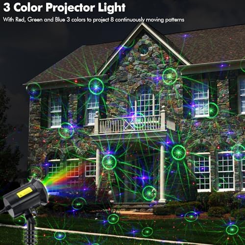 Poeland 8 Patterns Christmas Laser Projector Lights, Outdoor Garden Decorative Lights with Remote Control and Security Lock for Indoor Outdoor Home Garden (Red, Green, Blue) - Image 2
