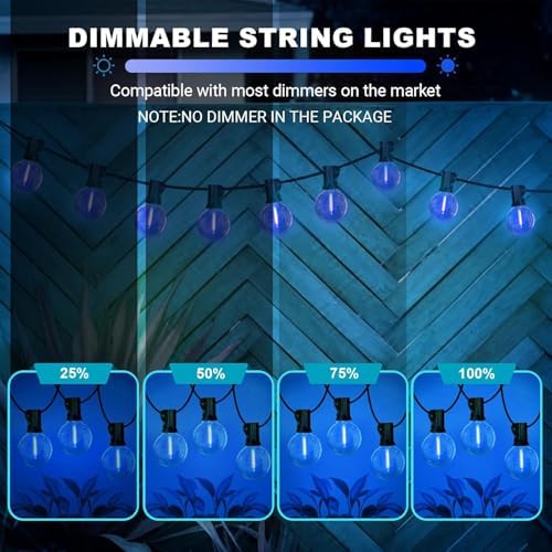 LAMPHOME LED Outdoor String Lights, 4 Pack 26FT Patio Lights with 12+1 Edison Shatterproof Bulbs(1 Spare), UL Waterproof Connectable Dimmable Outside Lights for Hanukkah, Backyard Porch Decor, Blue - Image 4