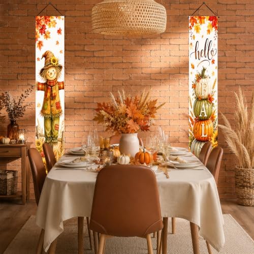 IVN Fall Scarecrow Pumpkin Tower Porch Banners 12x71 Inch Set of 2 - Image 3
