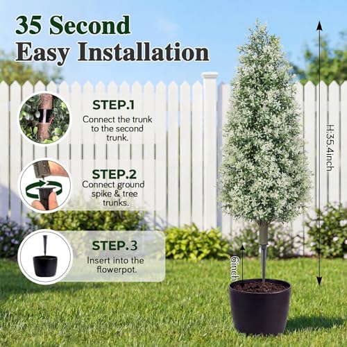 PATIO CHOICE 3ft Artificial Topiary Trees with Ground Spike Set of 2 Outdoor Faux Plants Realistic Faux Bushes and Shrubs Decorations for Outdoor Front Porch Garden - Image 3