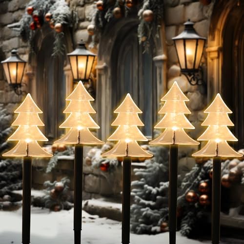 Mycznsyard Solar Christmas Tree Pathway Light 5 Pack Christmas Decorative Lights Waterproof LED Night Lights for Outdoor Ground Lawn Landscape Holiday Party Christmas Decor (Warm White) by Mycznsyard