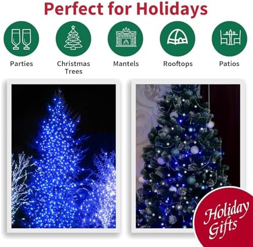33FT 100 LED Blue White String Lights, 16 Modes Plug In Mini Fairy Lights, Waterproof Outdoor Christmas Lights for Hanukkah, July 4th Patriotic Decor, Xmas Tree Garland Bedroom Ocean Party Decoration - Image 7