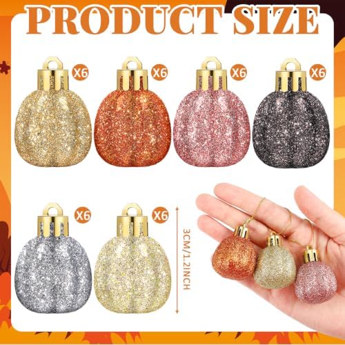 Colingmill 36 Pcs Fall Tree Ornaments, Glitter Pumpkin Hanging Decoration - Image 2