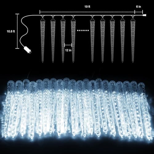 Brightown Christmas Meteor Shower Icicle Lights Outdoor, 2 Pack Total 40ft with 40 Large Tube 960 LED Dropping Effect, Waterproof Decorations for House Eave Roofline, Warm White - Image 6