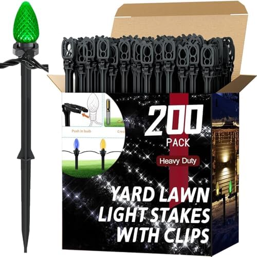 200 Pack Christmas Light Stakes 8.5"-10" for C7 and C9 String Lights,Outdoor Light Stakes,Yard Stakes,Garden,Lawn,Pathway, Patio, Path, Walkway, Christmas Decoration by koneboss