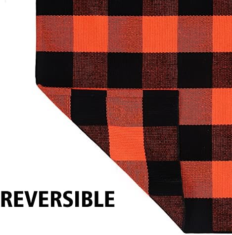Fall Plaid Area Rug 3x5 Ft, Orange and Black Buffalo Check Large Farmhouse Cotton Rug, Hand-Woven Washable Indoor Outdoor Carpet for Halloween Thanksgiving Autumn Porch Patio Decor - Image 7