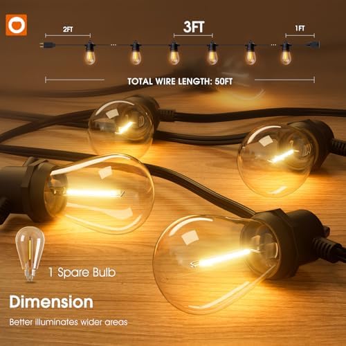 addlon 50FT Outdoor String Lights with 16 Edison LED Dimmable Waterproof - Image 5