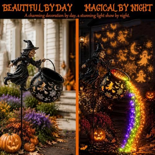 Halloween Decorations Outdoor-Witch Cauldron with Cascading Lights(Black-G) - Image 5