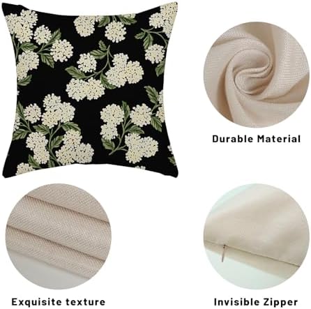 Black Spring Pillow Covers 16x16 Inch 2 Pcs Green Hydrangea Flower Decor Throw Pillows Vintage Floral Seasonal Summer Outdoor Decoration Pillowcase Linen Cushion Cover for Couch Sofa - Image 7