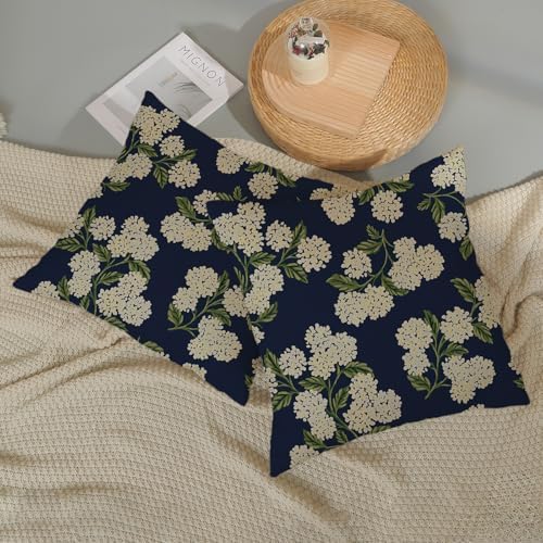 Navy Blue Spring Pillow Covers 22x22 Inch 2 Pcs Green Yellow Hydrangea Flower Decor Throw Pillows Vintage Floral Seasonal Summer Outdoor Decoration Pillowcase Linen Cushion Cover for Couch Sofa - Image 5