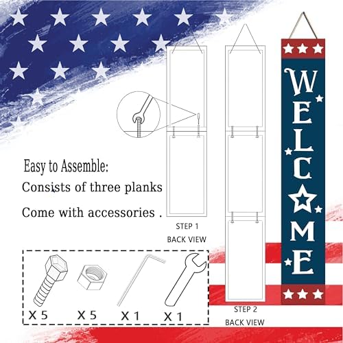 Patriotic Wooden Porch Sign 47" 4th of July Independence Day Large Welcome Sign Memorial Day Vertical Indoor Outdoor Standing Sign For Garden Home Yard Farmhouse - Image 3