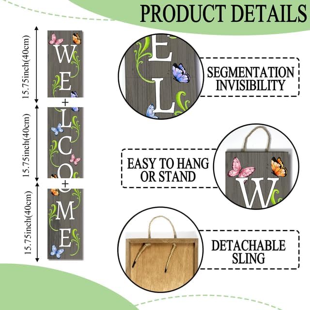 Rustic Butterflies Wood Welcome Porch Sign 20x120cm Welcome Porch Sign Spring Butterfly Flower Decorations for Standing Hanging Home Front Door Yard Party Decor Indoor Outdoor Decor - Image 4