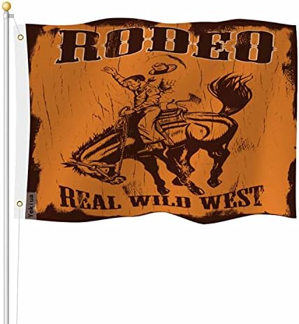 Yekiua Rodeo Flag 3X5 Man Riding Bucking Bronco Real Wild West UV Fade Resistant Vivid Color - Canvas Header Double Stitched Flag With Brass Grommets Orange by Yekiua