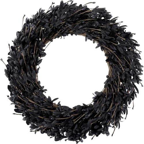 Ureymx 20'' Artificial Forsythia Wreath Spring Summer Fall Winter Wreaths for Front Door with Berries Silk Leaves Wreath for Halloween Decorations Porch Wall Window Indoor Outdoor Home Decor (Black) by UREYMX