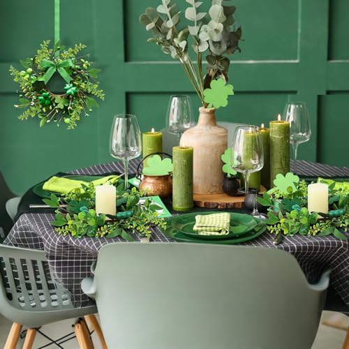 4 PCS Mini St. Patrick's Day Glitter Shamrocks Wreath for Front Door St. Patrick's Day Kitchen Cabinet Wreaths Decorations with Ribbon Small Lucky Green Irish Clover Berry Wreath for Porch Window - Image 5
