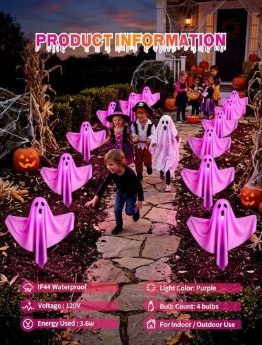4Pack Halloween Pathway Lights Outdoor, Waterproof LED Purple Ghost Lights - Image 4