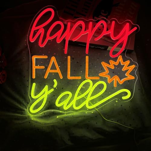 Happy Fall Y'all Neon Sign for Fall Decor, 1Pc Hanging Chain,14.9x14.9In - Image 5
