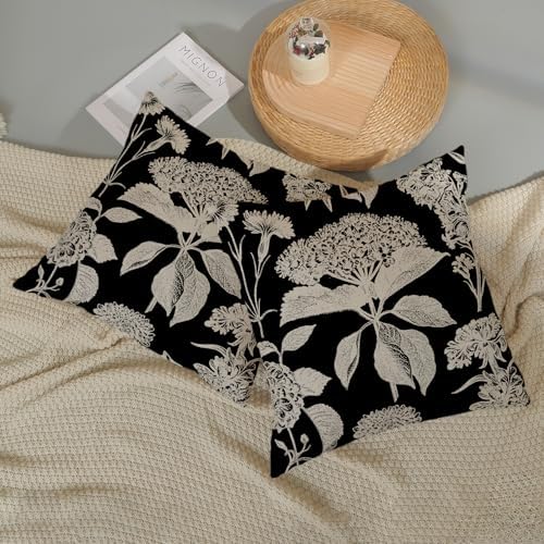 Vintage Floral Pillow Covers 20x20 Inch 2 Pcs Boho Black Hydrangea Flower Decor Throw Pillows Spring Summer Seasonal Outdoor Farmhouse Decoration Pillowcase Linen Cushion Cover for Couch - Image 5