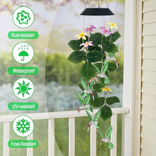 Hummingbirds Solar Wind Chimes Outdoor,Color Changing LED Dangler Mobiles - Image 2