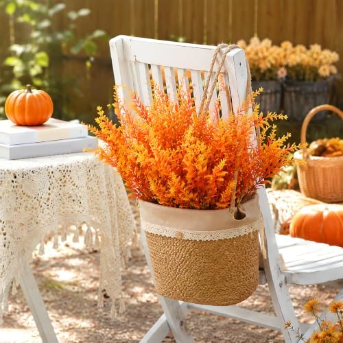 CLEANGOR 24 Pcs Artificial Fall Lavender Flowers for Outdoors (Orange) - Image 3