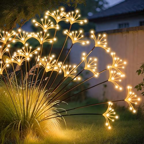 JJGoo Solar Garden Lights, New Upgraded 6 Pack Solar Swaying Starburst Light, Waterproof Fireworks Outdoor Lights, Yard Patio Pathway Decoration, Warm White by JJGoo