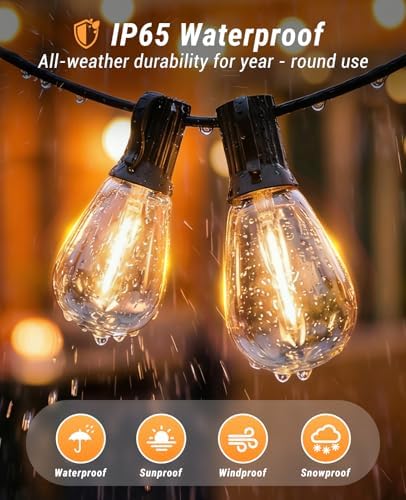 60FT Outdoor String Lights with Remote, LED Patio Lights with20+1 Waterproof S11 Bulbs, Outside Dimmable 2700K Warm White, Timer & 3 Modes,for Backyard Garden Deck Porch Balcony Gazebo Party Decor - Image 4