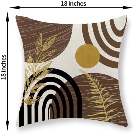 Boho Brown Pillow Covers 18x18 Set of 2 Brown Gold Tropical Leaf Decor Mid Century Throw Pillows Outdoor Bohemian Decorative Pillowcase Farmhouse Abstract Modern Cushion Case for Couch Sofa - Image 6