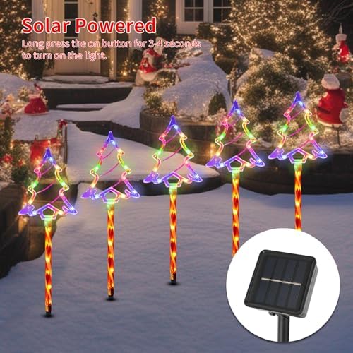 BRIGHTDECK Solar Christmas Tree Pathway Lights Outdoor Decorations, 5 Pack - Image 5