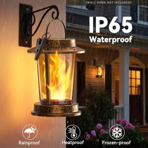 Solar Lanterns Outdoor Waterproof, Upgraded Flickering Flame Solar Lights Outdoor, Solar Powered Lanterns Decorative, Hanging Solar Lantern for Garden Yard Patio Path Porch Tree Decor 2 Pack(Copper) - Image 5