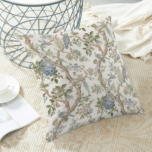 CXMEIFLY Chinoiserie Spring Pillow Covers 24 x 24 Inch Set of 2 for Blue Sage Green Vintage Flowers Bird Decor Throw Pillows Plant Farmhouse Outdoor Decorative Cushion Cases for Couch Bed Decorations - Image 4