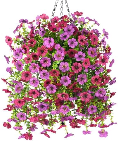 Homsunny Artificial Fake Hanging Plants Flowers Baskets for Outdoor Outside Spring Decor,Faux Silk Daisy UV Resistant Look Real Summer Decorations for Home Porch Patio Yard Garden(Light Purple by HomeD%C3%A9cor