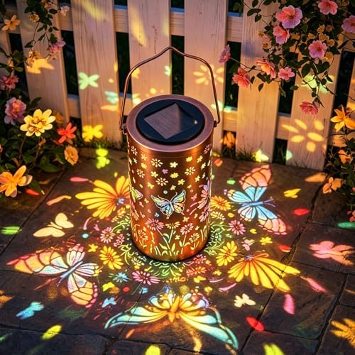 Colorful Butterfly Solar Lanterns Outdoor Decor, Garden Decor Gifts for Women Mom Sister Grandma, LED Hanging Solar Lantern Lights Outside for Table Yard Lawn Garden Path Porch by PASUTO
