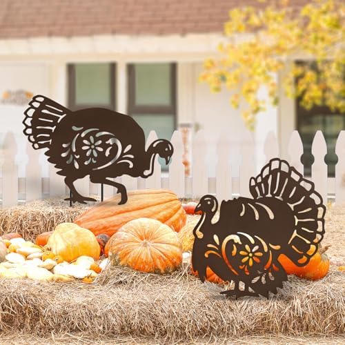 Metal Turkey Thanksgiving Yard Signs,Fall Decorations Outdoor Garden Stakes by HomeGardenDecorations