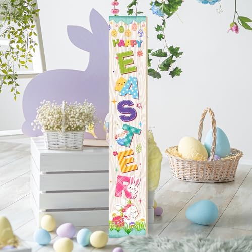 Welcome Porch Sign, Wooden, 47.2", Outdoor Front Door, Bunny Egg - Image 5