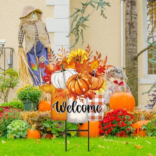 JarThenaAMCS Fall Metal Garden Stakes Autumn Sunflower Pumpkin Vase Decorative Lawn Sign Thanksgiving Welcome Yard Sign for Home Outside Lawn Porch Decor - Image 5