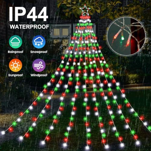 Christmas Decoration Lights, Outdoor Christmas String Lights 320 LED 11.5 Ft Waterfall Tree Light with Big Star Topper 8 Light Modes for Xmas New Year Holiday Garden Yard Indoor Outdoor Decor - Image 2
