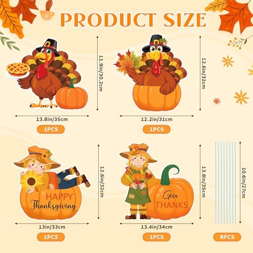4Pcs Thanksgiving Outdoor Decorations Turkey Scarecrow Pumpkin Yard Signs with Stakes, Outdoor Thanksgiving Yard Decorations for Home Lawn Patio Garden Harvest Party - Image 2