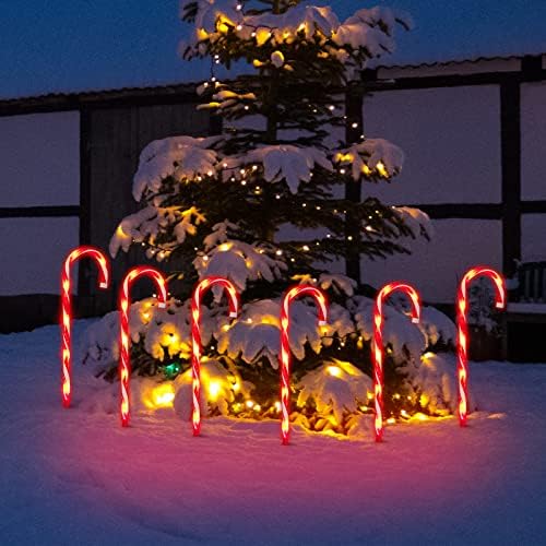 LAMPHOME 12 Pack 16.5" Christmas Candy Cane Pathway Markers, Xmas Pathway Lights Outdoor with 70 Warm White Lights for Walkway Garden Lawn Holiday Decorations - Image 3