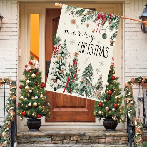 Baccessor Christmas House Flag 28x40 Inch Large Winter Pine Trees Farmhouse - Image 3