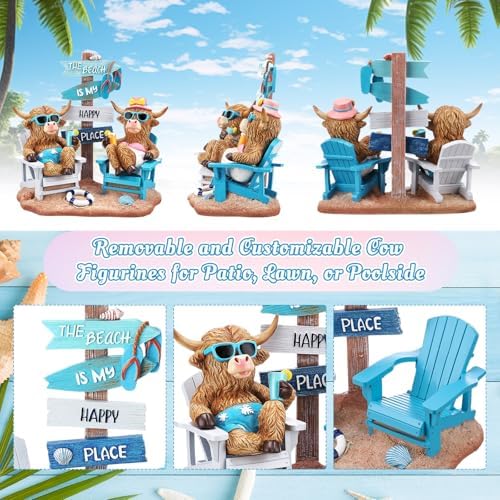 Wonderjune Beach House Decor Resin Sign Figurine for Mantle,Highland Cow - Image 4