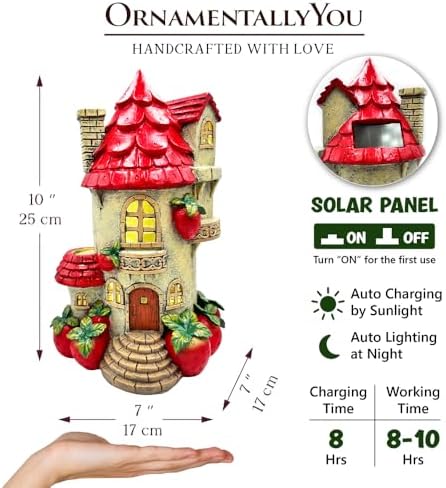 OrnamentallyYou Spring & Summer-Themed Garden Statues – Adorable Outdoor Decor for Lawn, Patio & Porch (Solar Powered Strawberry Fairy Home Garden Statue, 10" Unique Spring Decoration) - Image 4