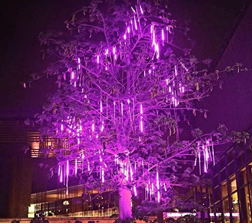 Christmas Purple Meteor Shower Rain Lights, 10 Tube 360 LED 12 Inch for Outdoor Halloween Falling String Raindrop Decor, Patio Garden Eaves (Can Connect 100 Sets) - Image 2