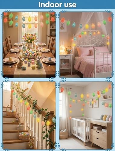 Easter Egg String Lights, 8.5Ft Easter Day Egg Lights with 10 LED Multicolor Eggs, Indoor Fairy String Lights Plug in Waterproof Connectable for Indoor Bedroom Patio Garden Spring Theme Party Decor - Image 4