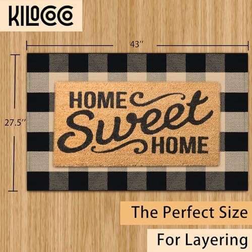 KILOCOCO Buffalo Plaid Checkered Rug 27.5x43 in Brown Black Front Door Rug - Image 2