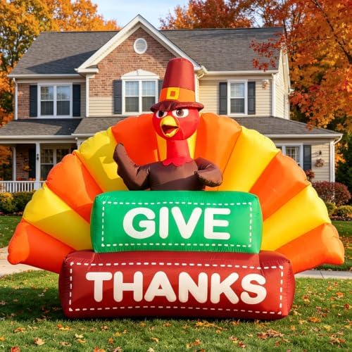 Domkom 6FT Thanksgiving Inflatable Turkey Give Thanks Sign Yard Decoration by DomKom