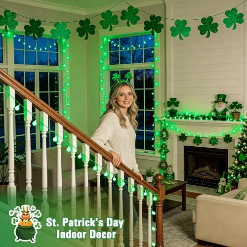 JMEXSUSS Connectable 100 LED Globe String Lights Indoor, 33ft 8 Modes Christmas String Light Plug in, Green Lights Outdoor for Room Bedroom Patio Deck Party St. Patrick's Day Decorations - Image 6