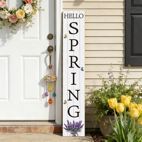 Spring Porch Decor Outdoor Decorations Wooden Door Decorations Indoor Outside Spring Porch Sign Rustic Lavender Welcome Sign for Front Door 46.8 Inch - Image 5