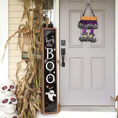 Halloween Welcome Sign for Front Porch Standing, BOO Wooden Porch Sign for Door Decorations, Farmhouse Hanging Wall Sign for Halloween Happy Outdoor Garden Decor 47.2"H - Black - Image 7